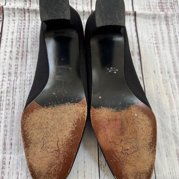 Stuart Weitzman Black Fabric Square-Toe Slip-On Block Heel Pumps Size 7 M - Picture 6 of 7